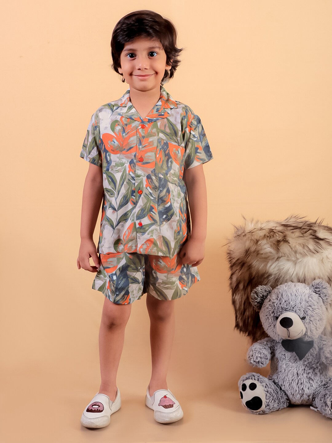 

BAESD Boys Printed Short Sleeves Shirt with Shorts, Green