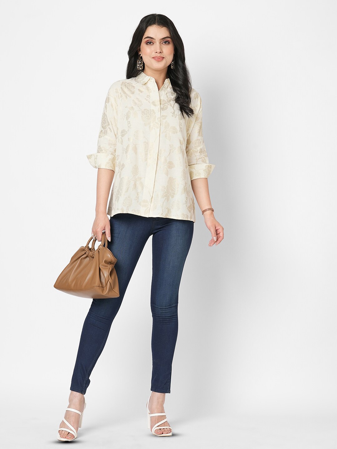 

Hashtag Be Relaxed Floral Self Design Casual Shirt, Off white