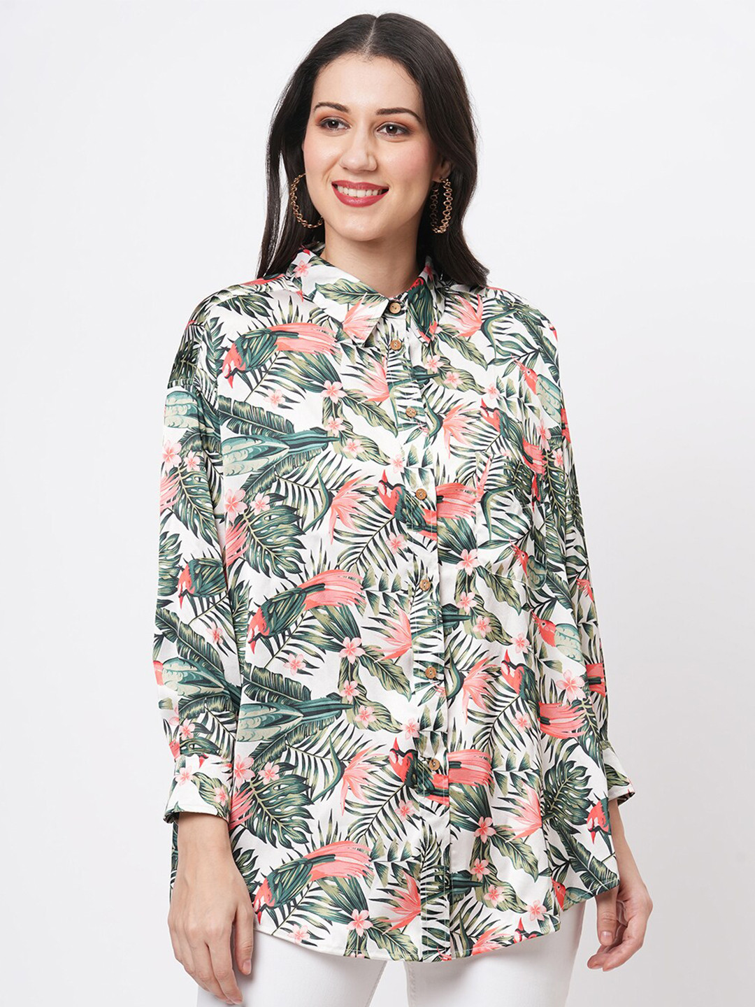 

Hashtag Be Standard Floral Printed Casual Shirt, Off white