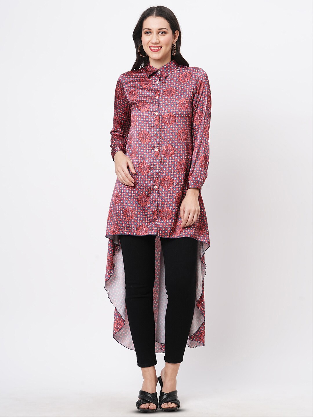 

Hashtag Be Standard Ethnic Motifs Printed High Low Casual Shirt, Maroon