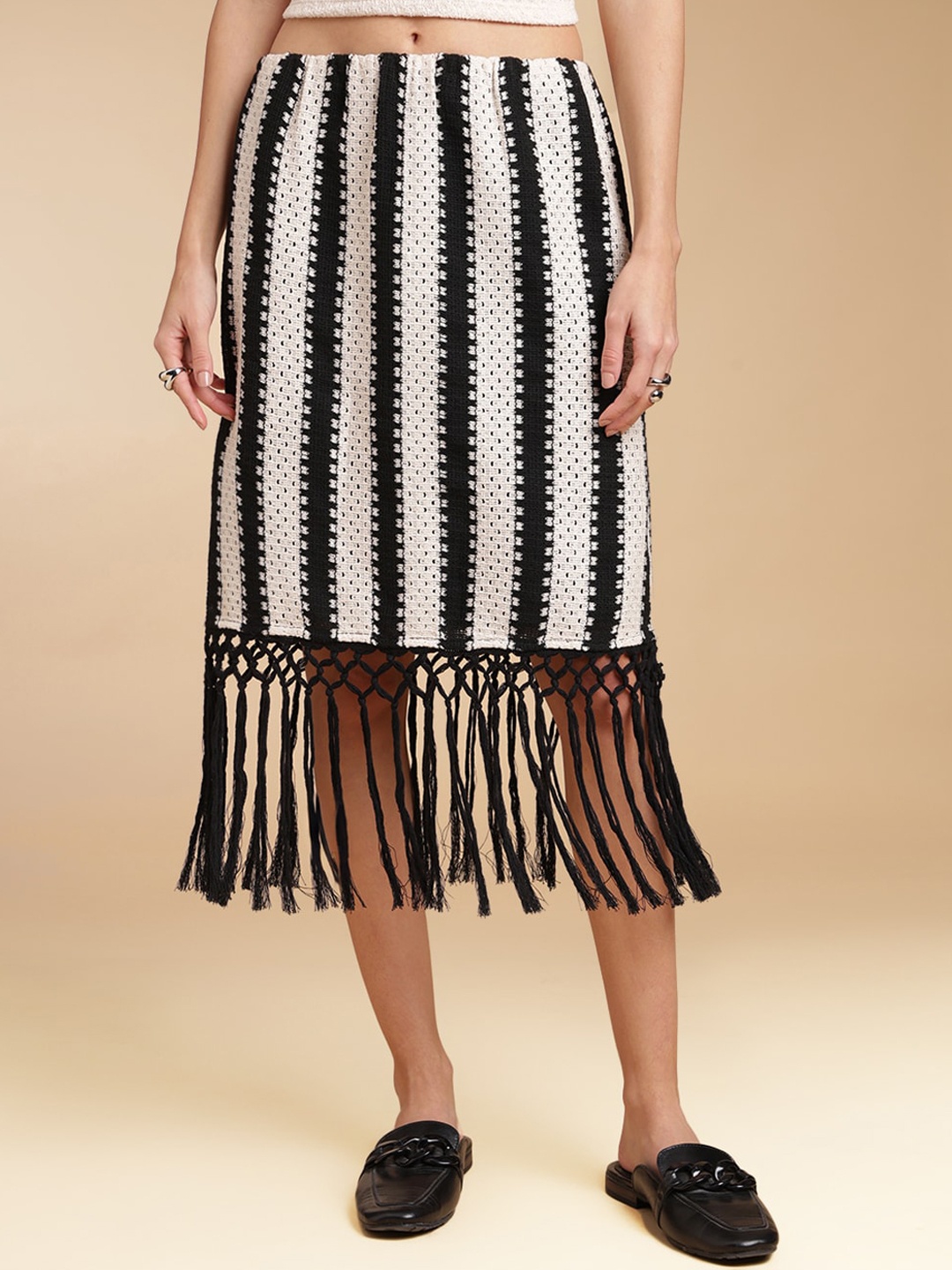 

H&M Knotted Fringe Skirt, Black