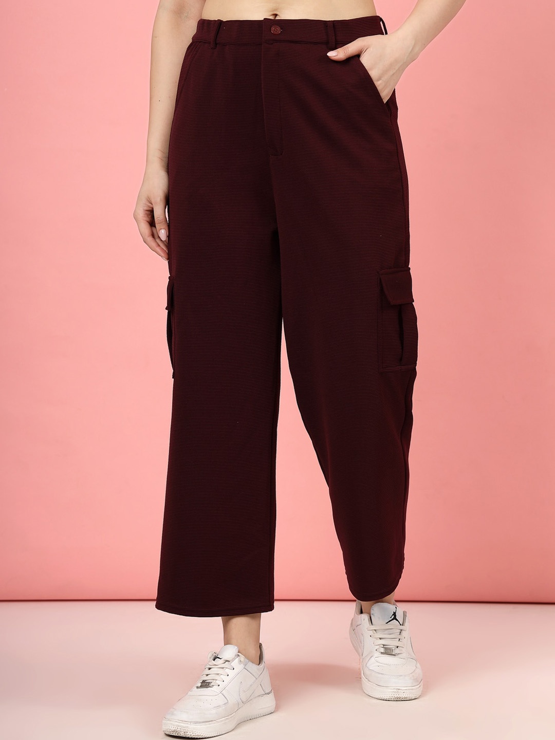 

Clora Creation Women Relaxed Easy Wash Cotton Parallel Trouser, Burgundy