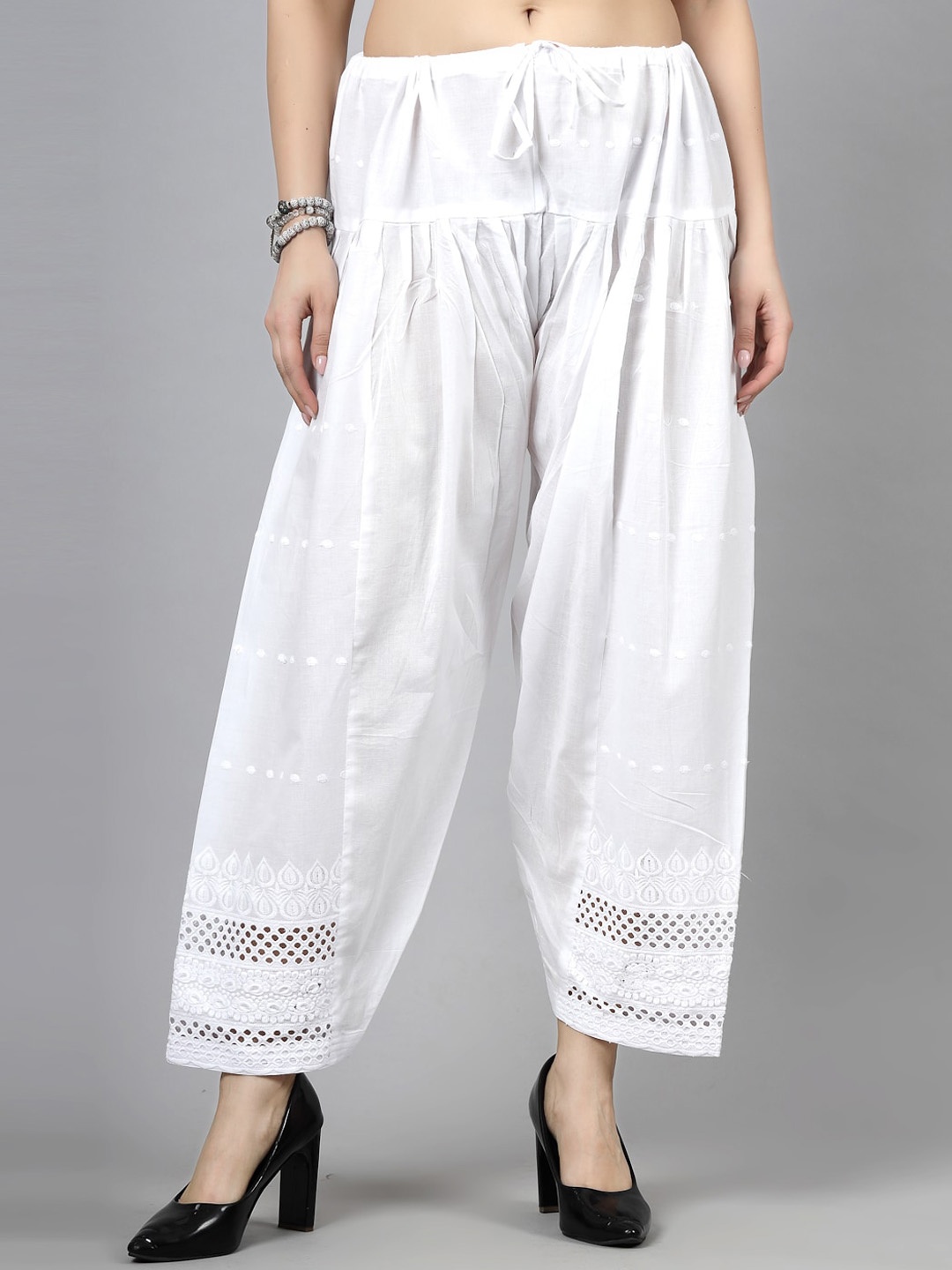 

Clora Creation Women Chikankari Pure Cotton Loose Fit Salwar, White