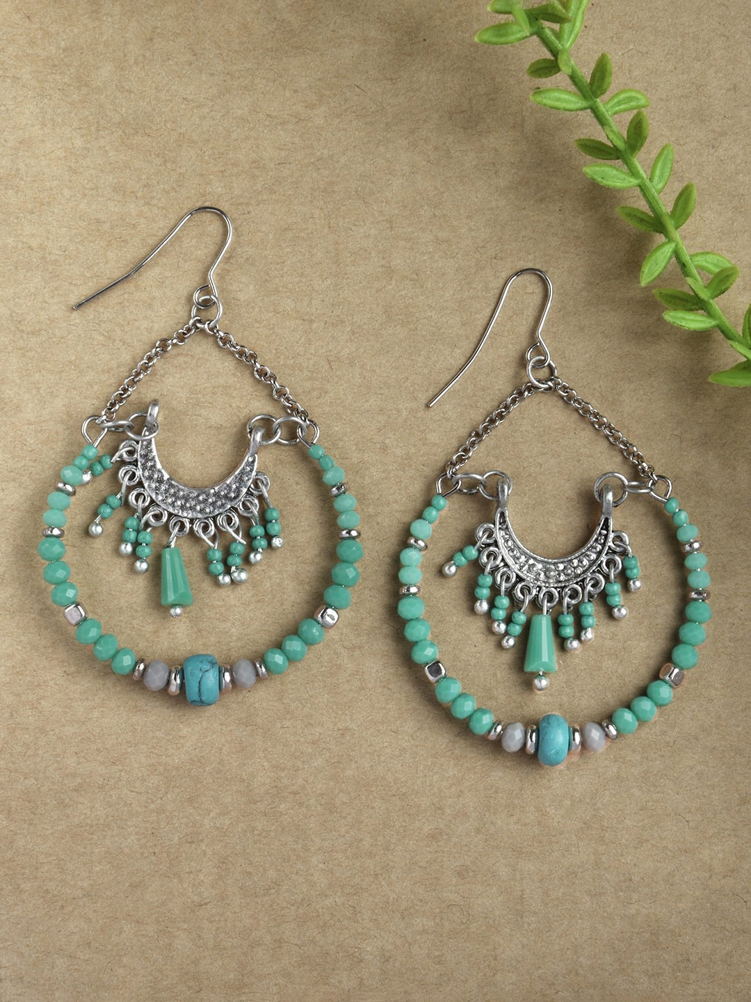 

Accessorize Beaded Leaf Shaped Drop Earrings, Turquoise blue