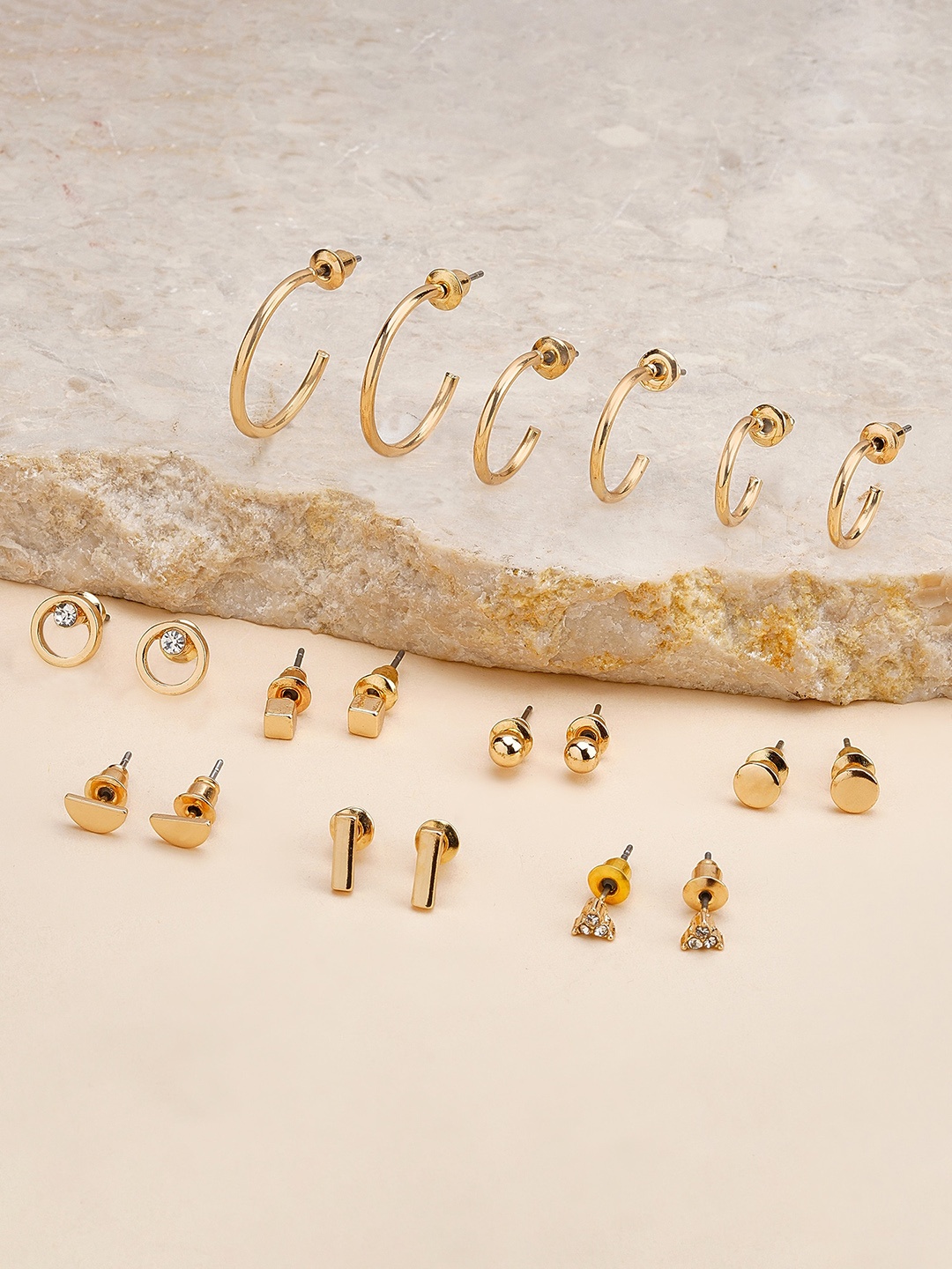 

Accessorize Set Of 10 Stone-Studded Contemporary Studs And Hoop Earrings, Gold