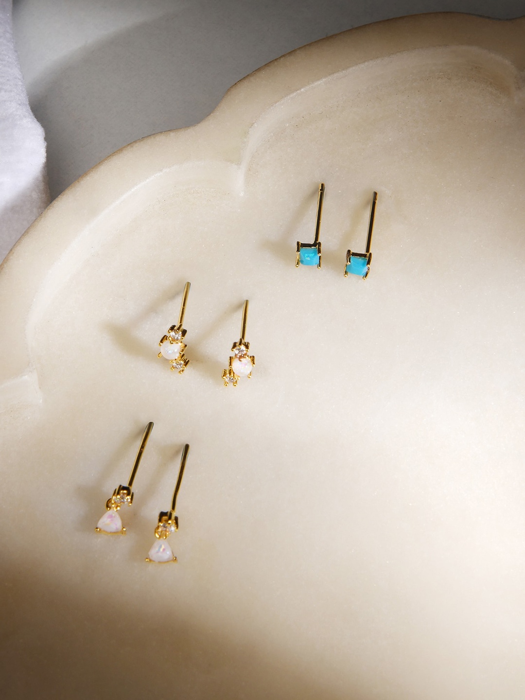 

Accessorize Set Of 3 Gold-Plated Cubic Zirconia-Studded Brass Contemporary Studs Earrings