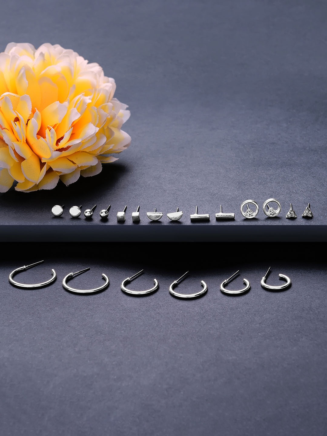 

Accessorize Set Of 10 Stone-Studded Contemporary Studs And Hoop Earrings, Silver