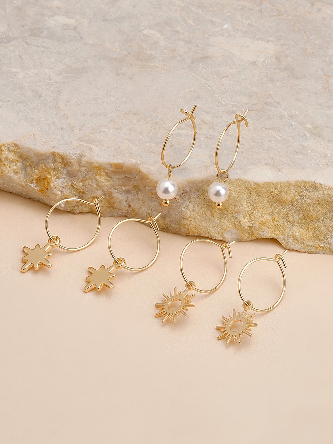 

Accessorize Set Of 3 Beaded Contemporary Drop Earrings, Gold