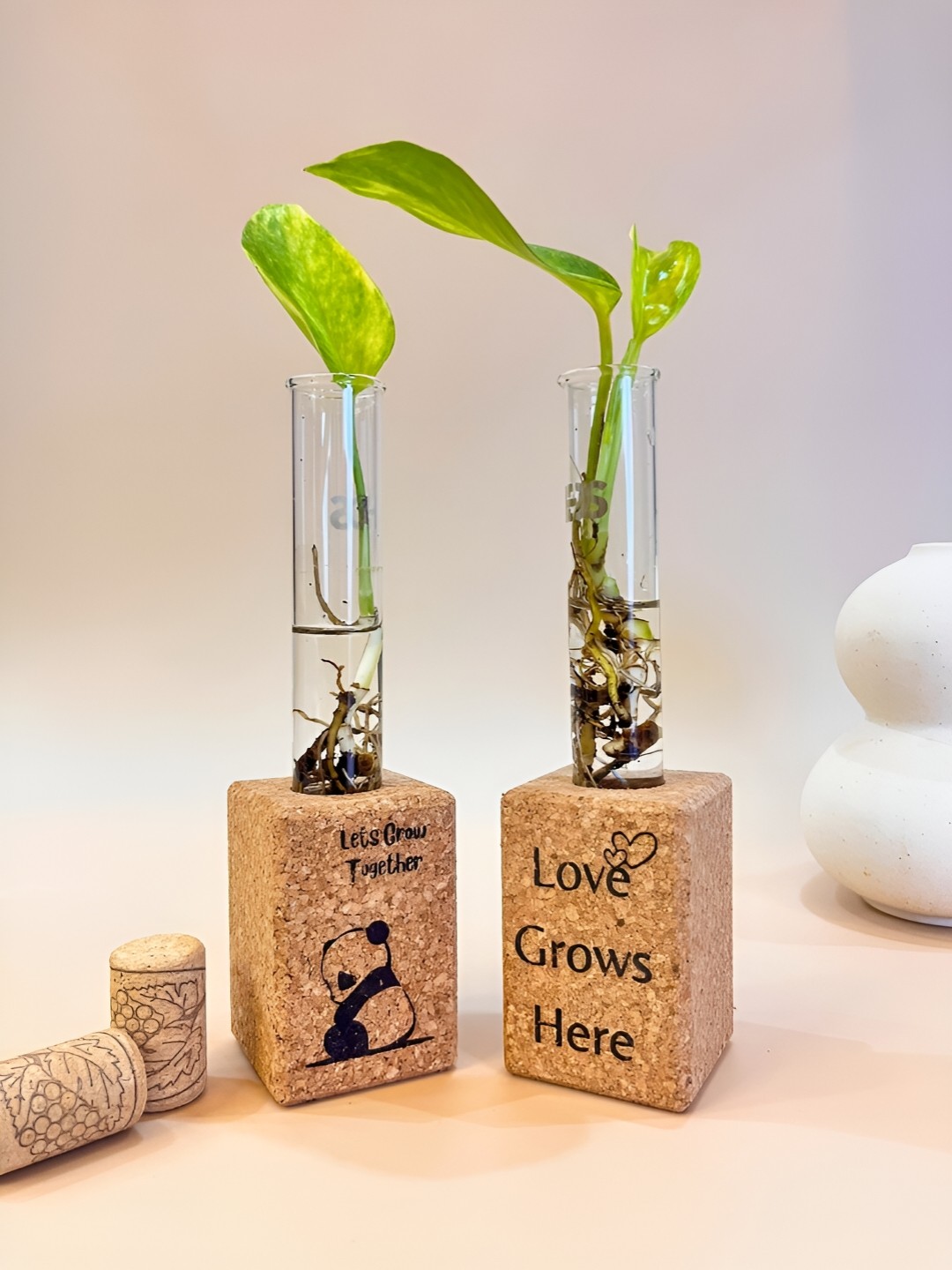 

Raw Yarns Beige 2Pcs Printed Wooden Planters