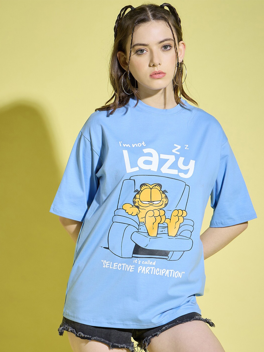 

BUY NEW TREND Typography Printed Oversized Cotton T-shirt, Blue