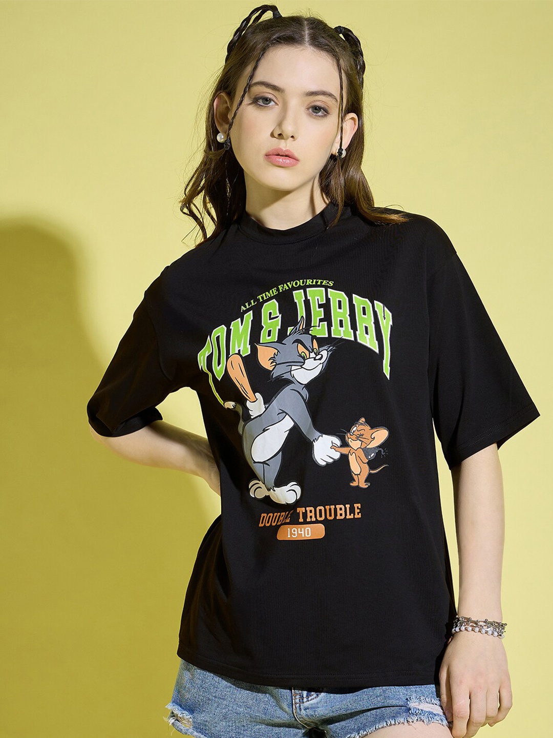 

BUY NEW TREND Printed Cotton Oversized T-shirt, Black
