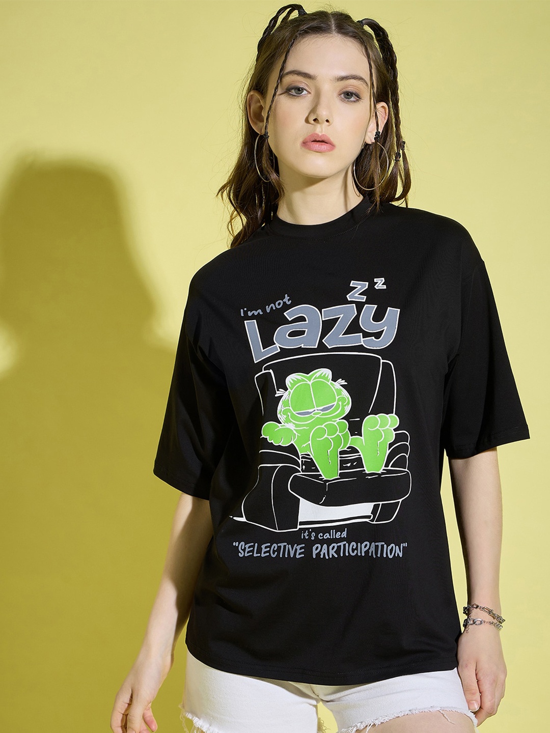 

BUY NEW TREND Printed Round Neck Three-Quarter Sleeves Cotton T-shirt, Black