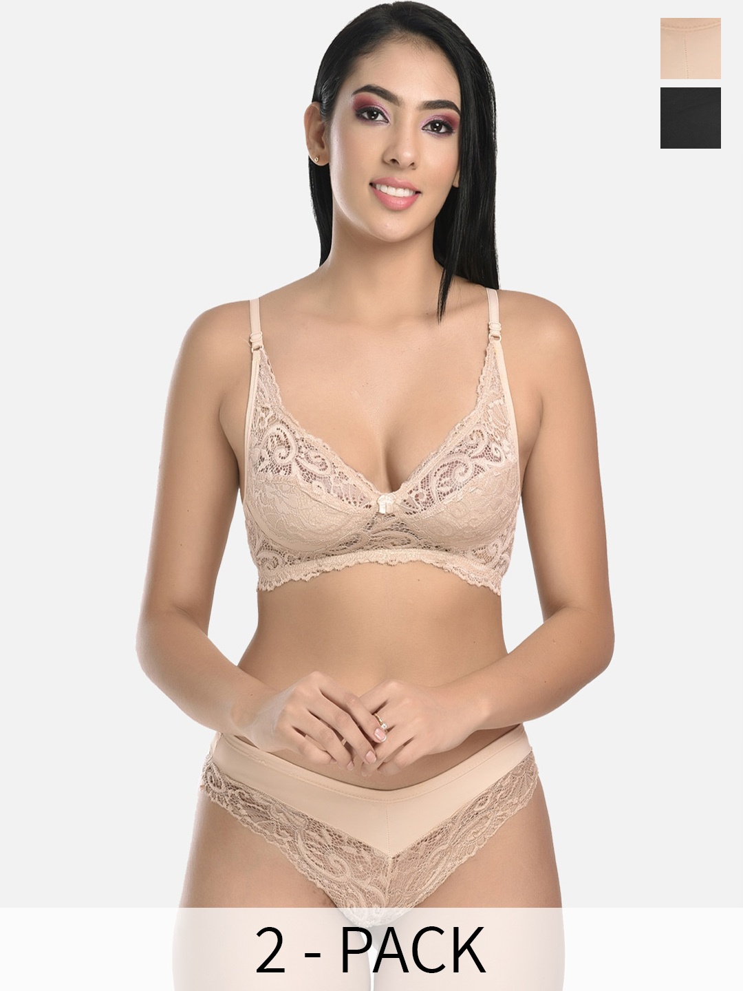 

StyFun Pack Of 2 Self Design Breathable Lingerie Set, Beige