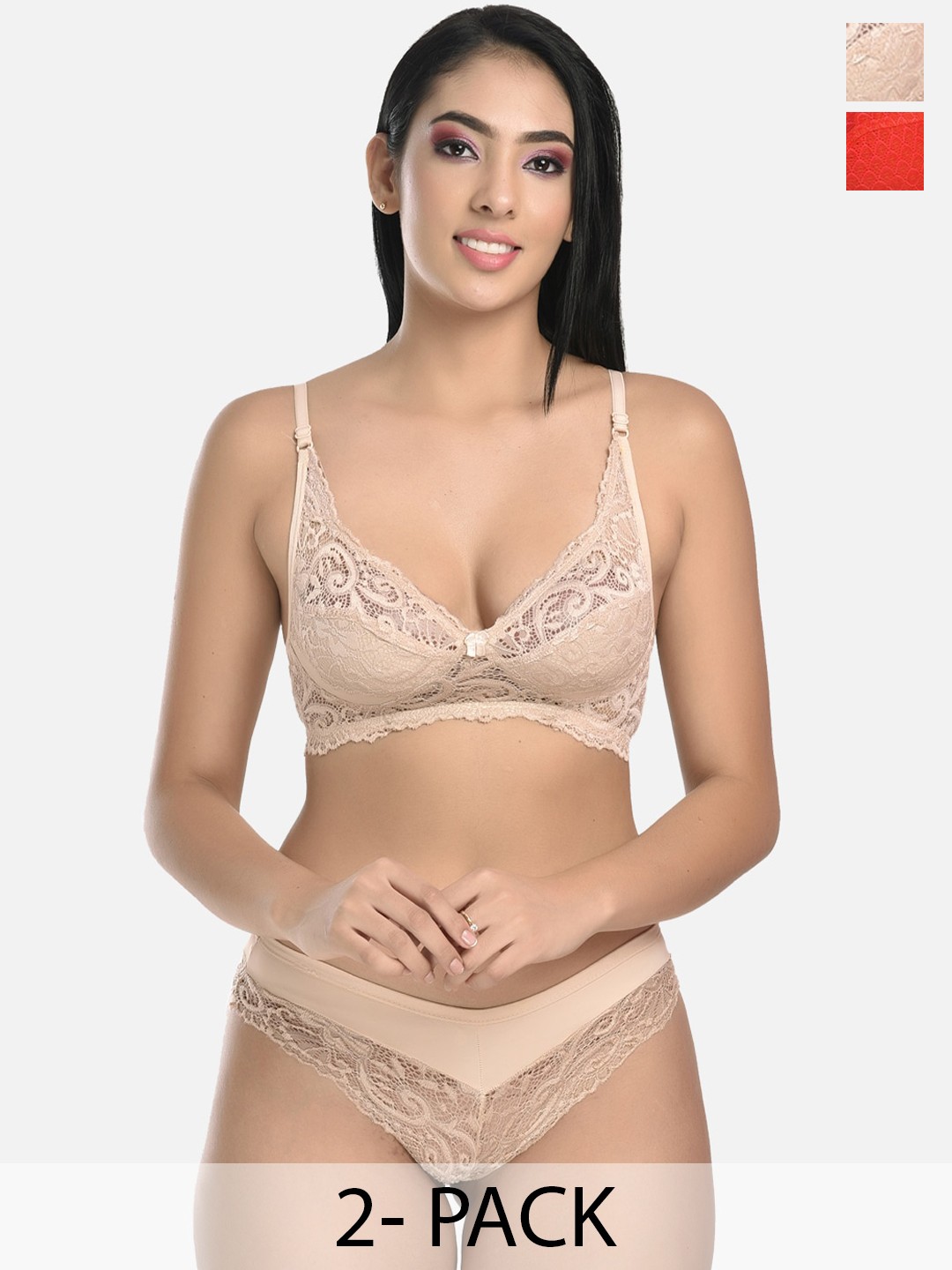 

StyFun Pack Of 2 Self Design Breathable Lingerie Set, Beige