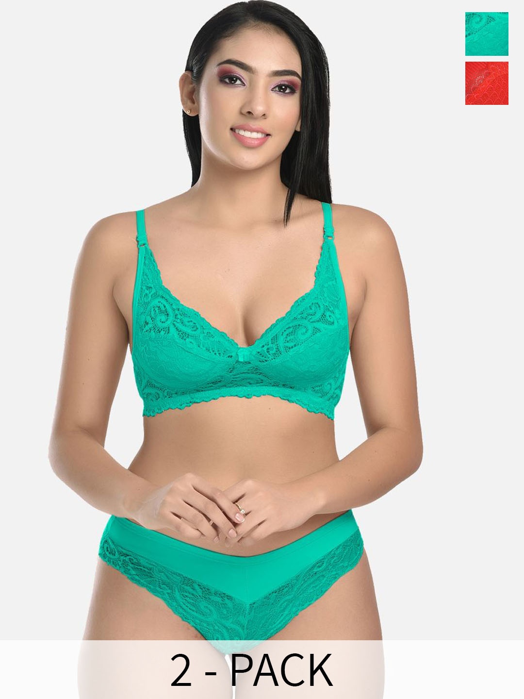 

StyFun Pack Of 2 Self Design Lingerie Set, Green