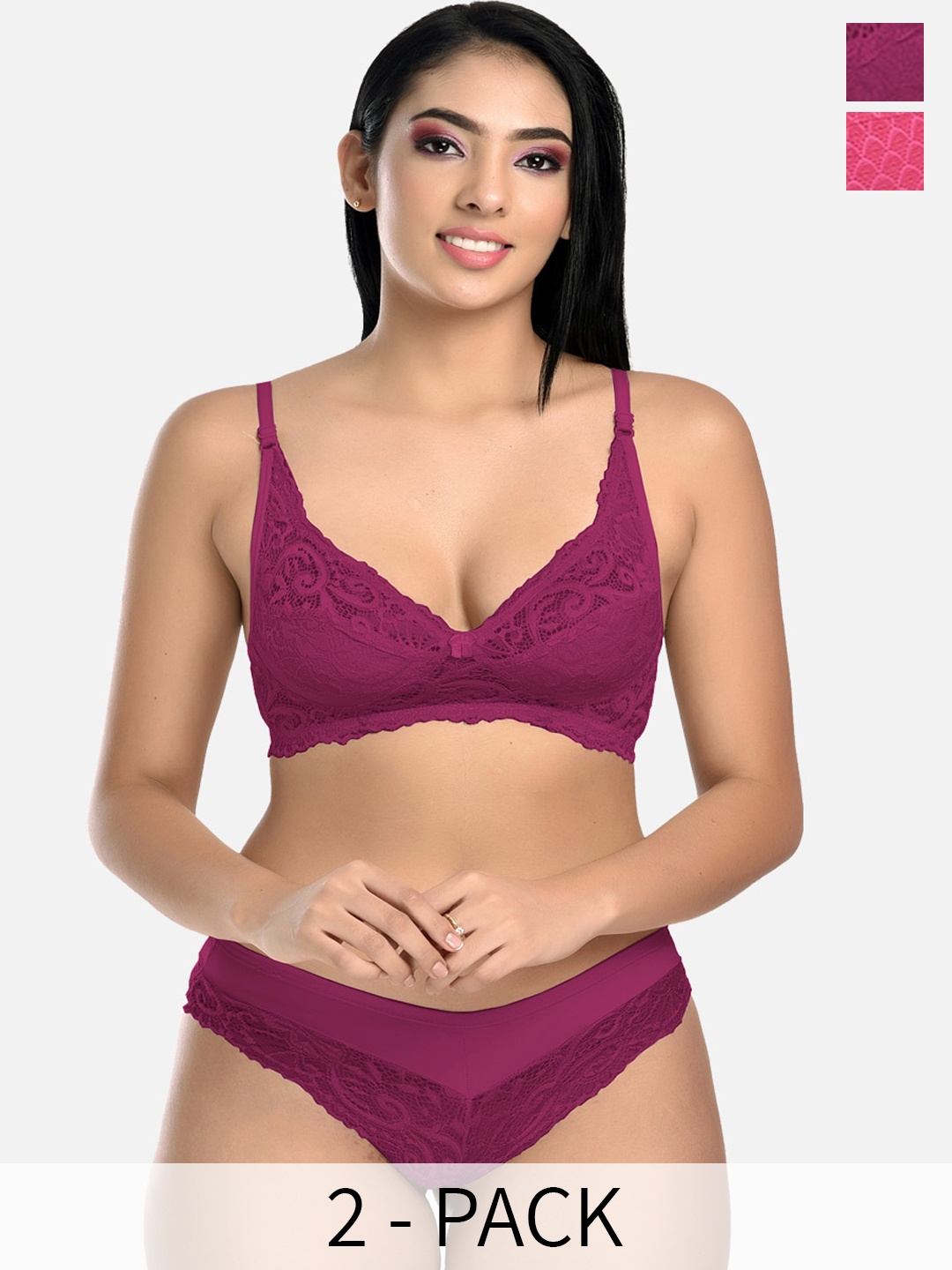 

StyFun Pack Of 2 Self Design Non Padded Lingerie Sets, Purple