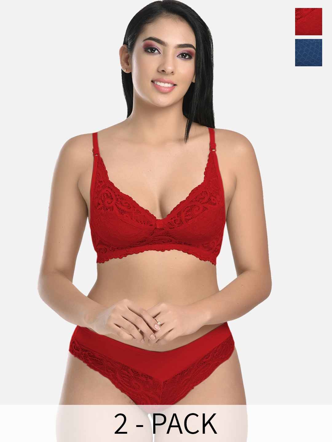

StyFun Pack Of 2 Self Design Lingerie Set, Maroon