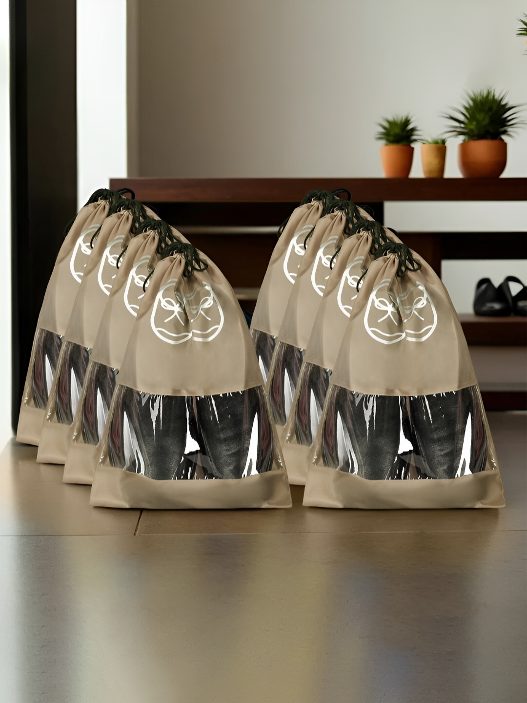 

Kuber Industries Pack Of 8 Transparent Window Shoe Bags, Brown
