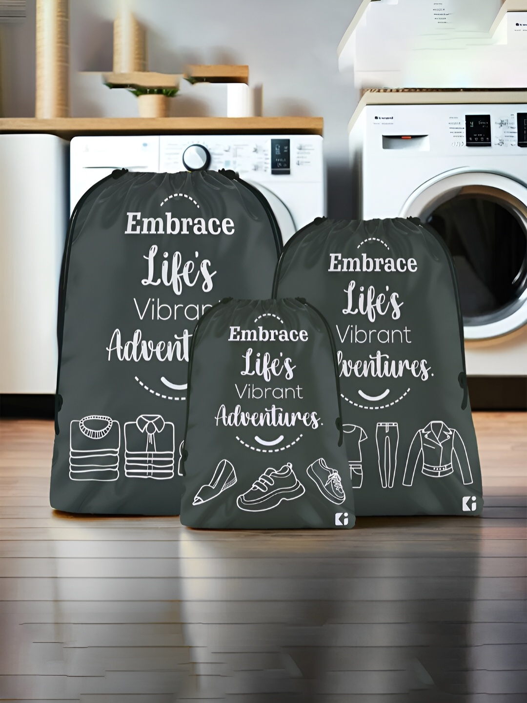 

Kuber Industries Grey 3 Pieces Printed Fabric Multi-Utility Organisers