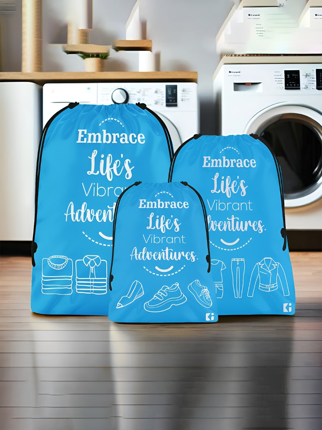 

Kuber Industries Blue 3 Pieces Printed Fabric Multi-Utility Organisers