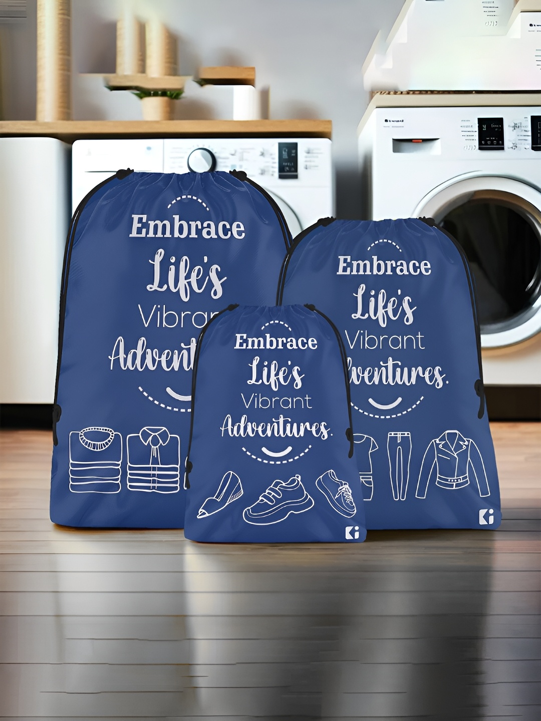 

Kuber Industries Blue 3 Pieces Printed Fabric Multi-Utility Organisers