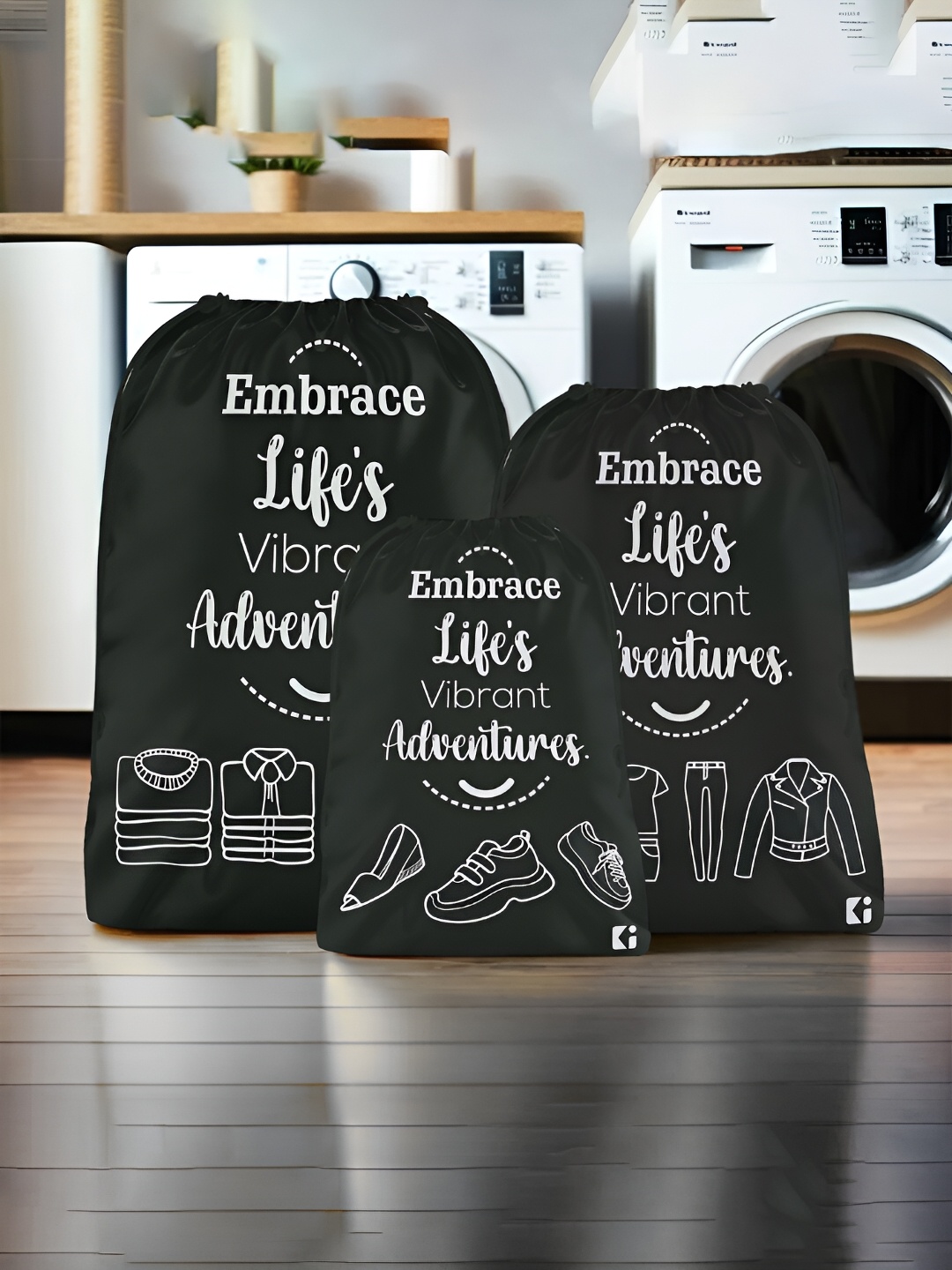 

Kuber Industries Black 3 Pieces Printed Fabric Multi-Utility Organisers