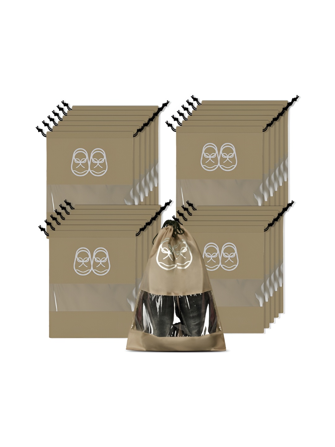 

Kuber Industries Pack Of 24 Shoe Cover Bags With Transparent Window, Brown