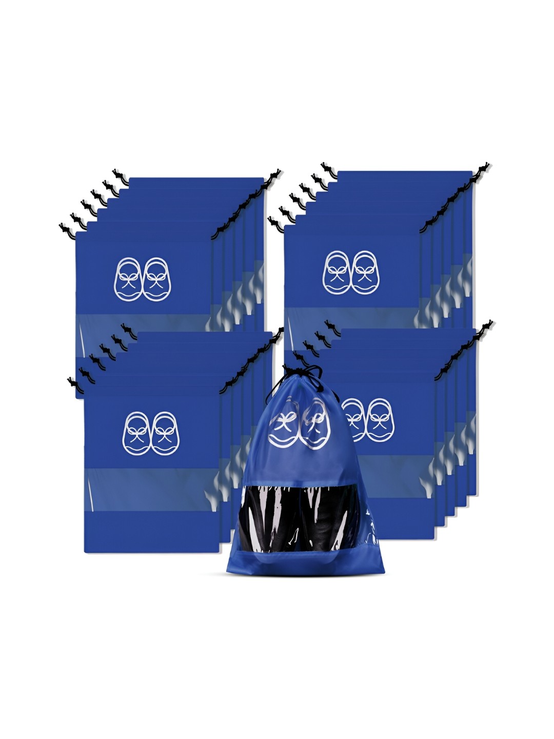 

Kuber Industries Pack Of 24 Parachute Shoe Cover Bags with Transparent Window, Blue
