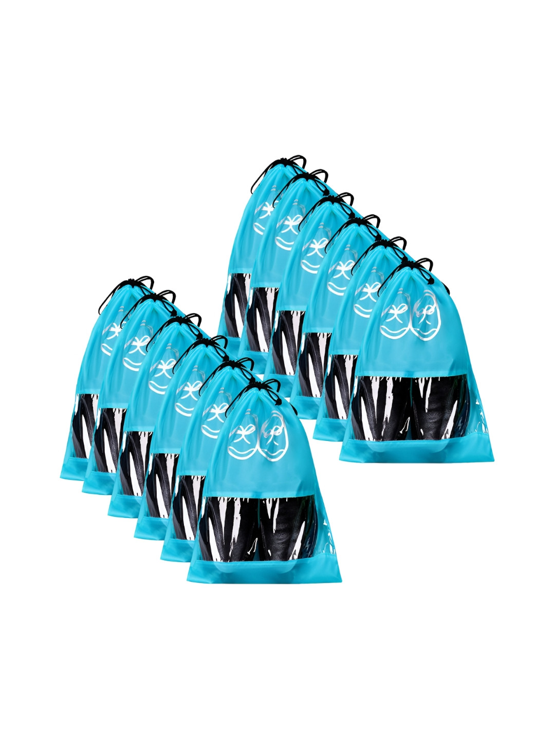 

Kuber Industries Set Of 12 Printed Shoe Cover Bags With Transparent Window, Blue