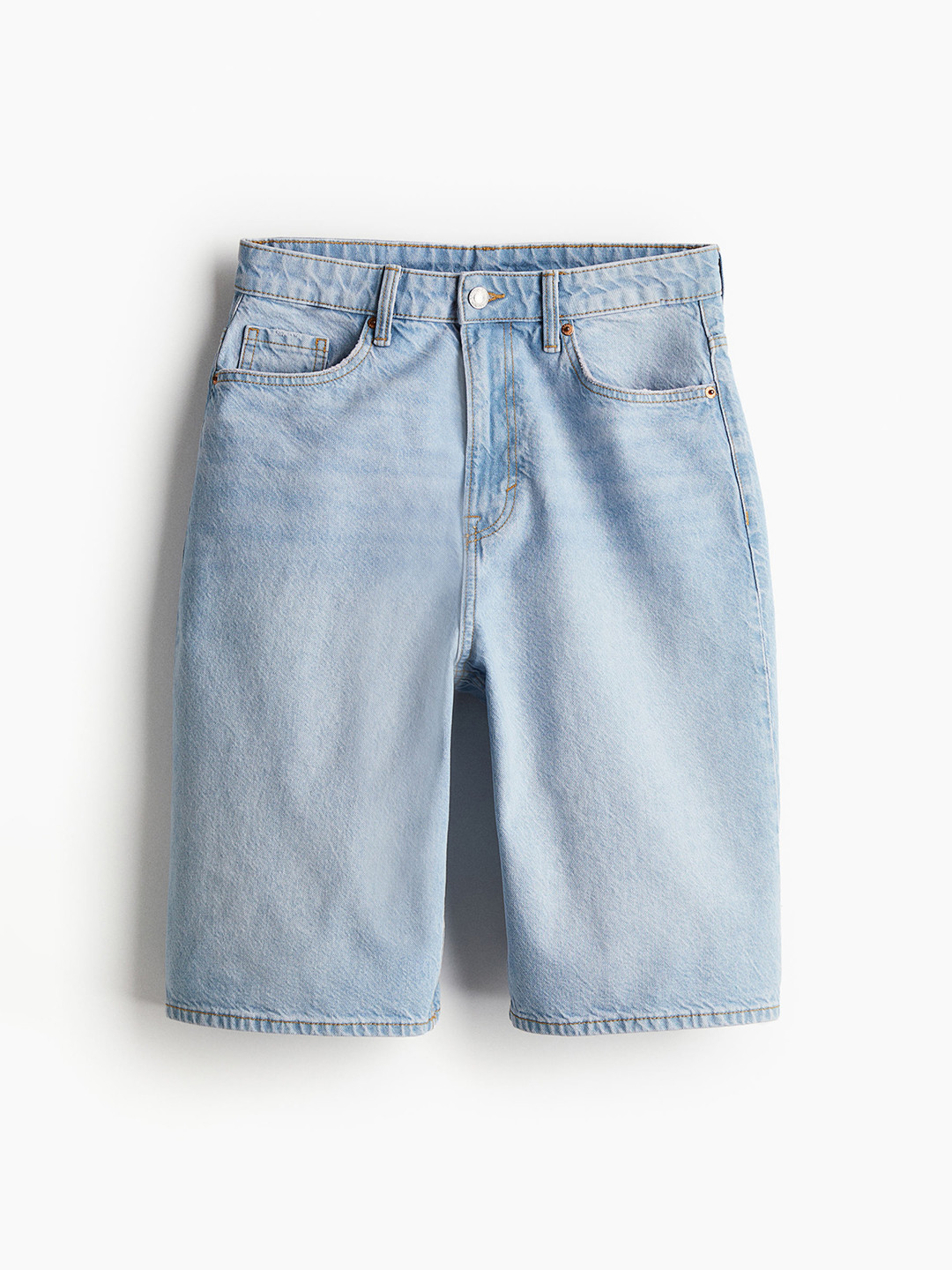 

H&M Women Pure Cotton Bermuda Baggy High Denim Shorts, Blue