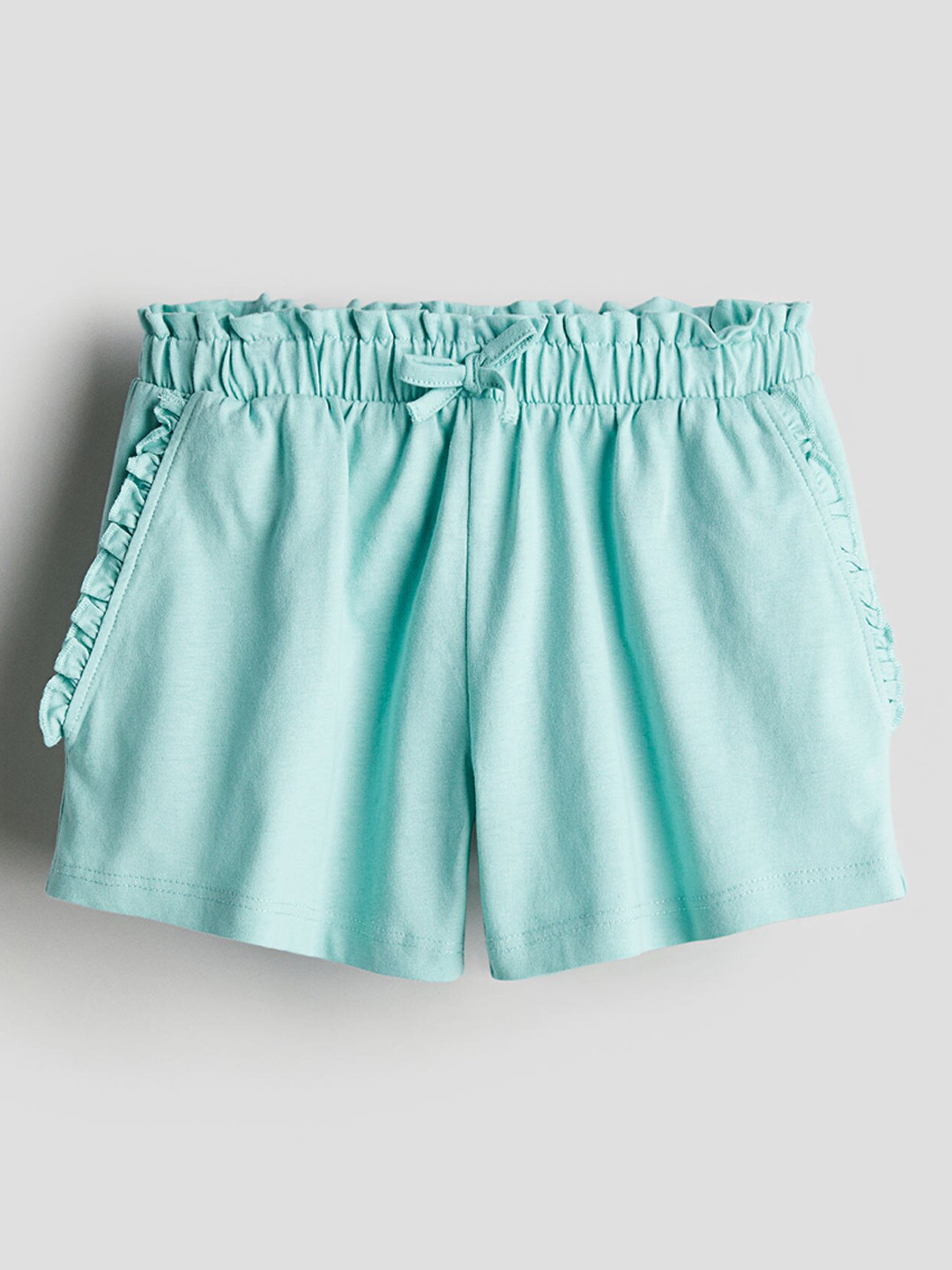 

H&M Girls Pure Cotton Patterned Paper Bag Shorts, Turquoise blue