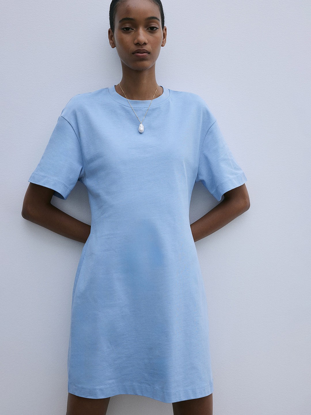 

H&M Cotton Waisted T-shirt Dress, Blue