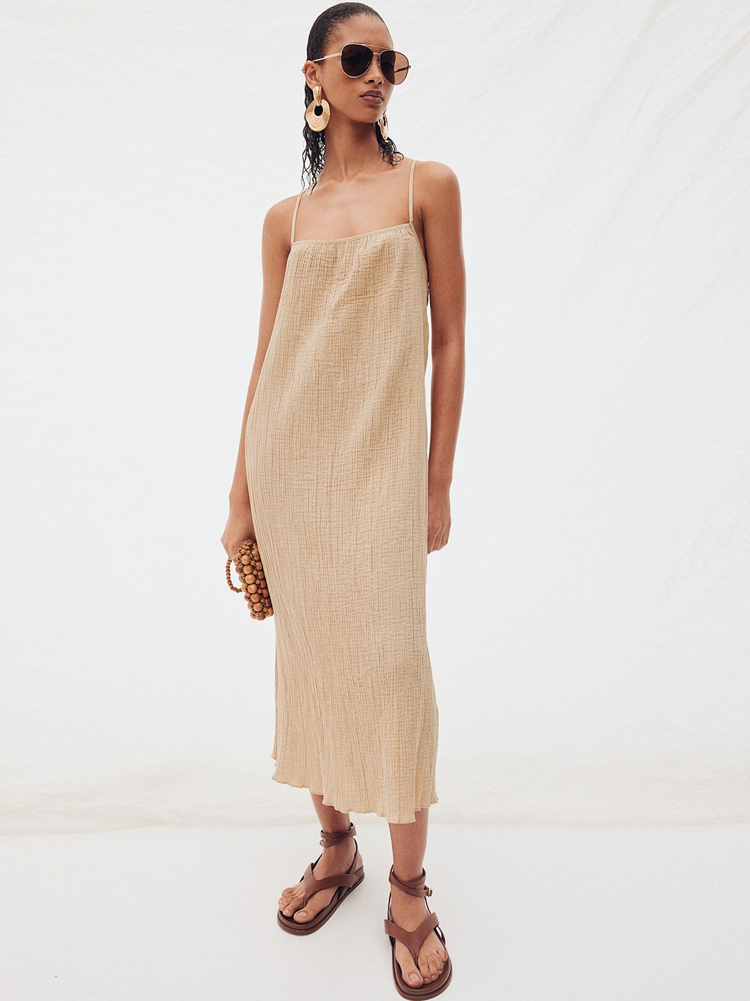 

H&M Tie-Detail Throw-On Dress, Beige