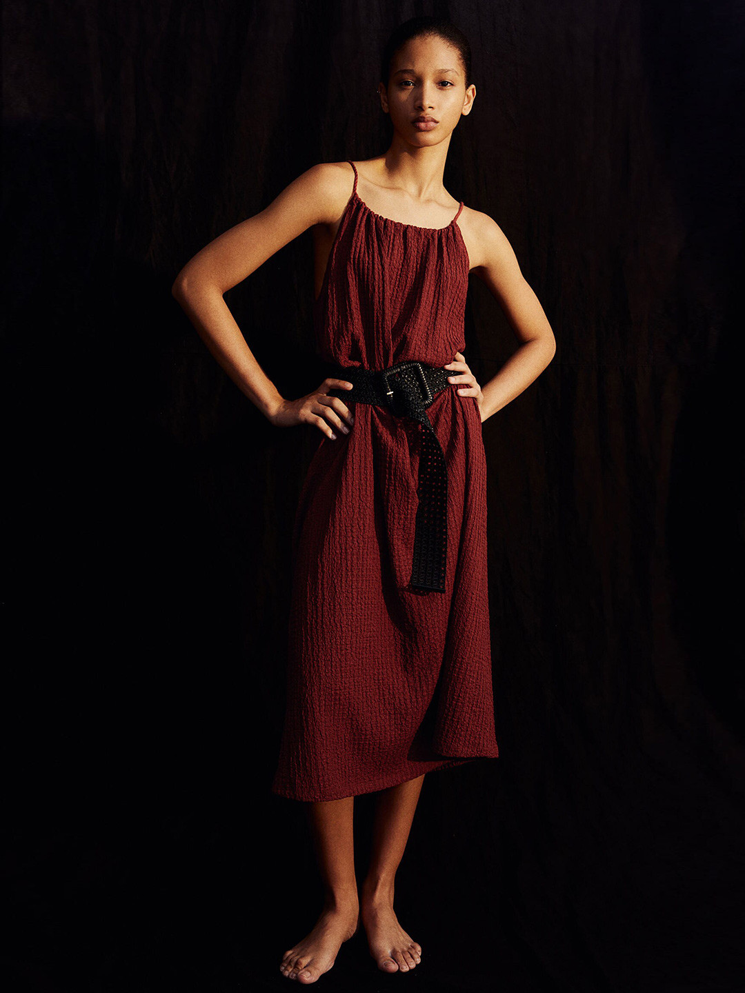

H&M Textured Jersey Strappy Dress, Brown