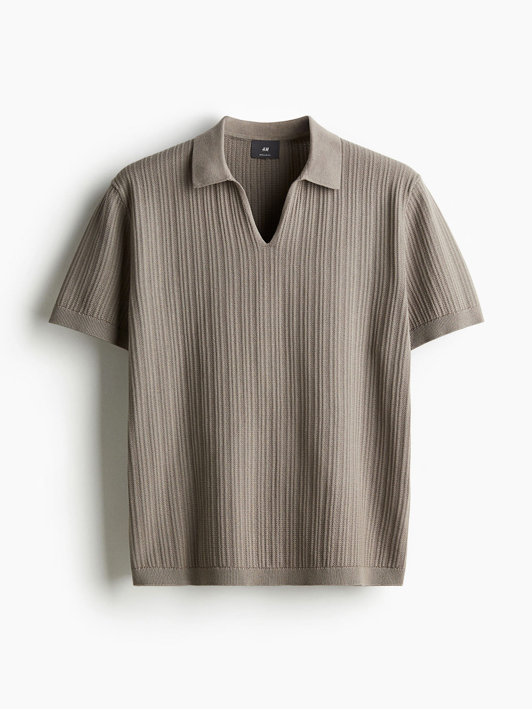 

H&M Men Ribbed Polo Shirt, Beige