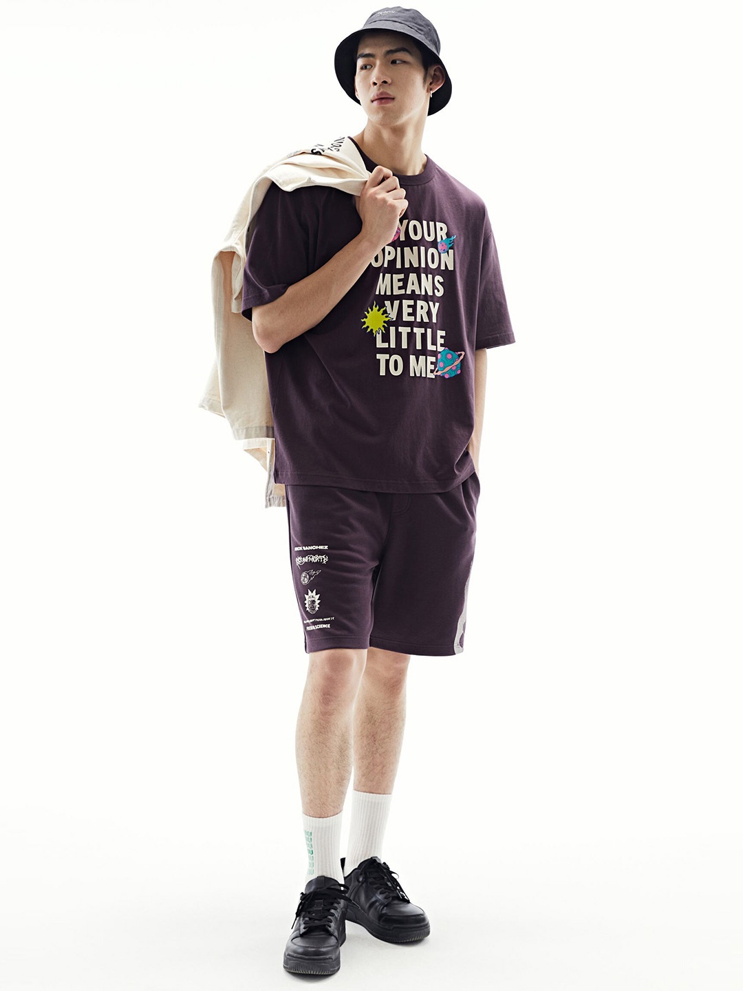 

H&M Printed Pure Cotton Loose-Fit T-shirt, Purple