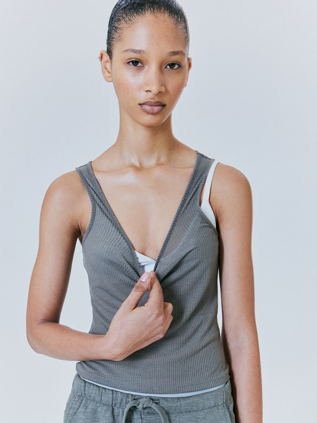 

H&M Sheer Ribbed Vest Top, Green