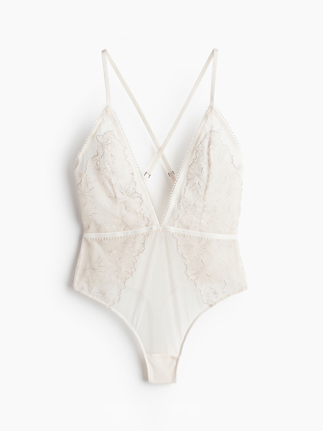 

H&M Women Non-Padded Embroidered Thong Body, Beige