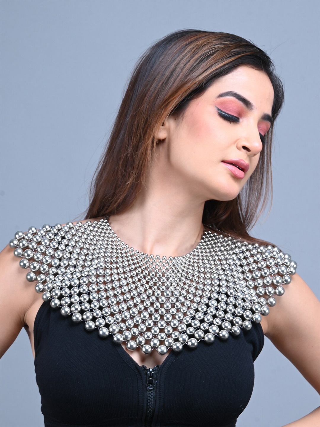 

ODETTE Beads Beaded Cape Shrug, Silver