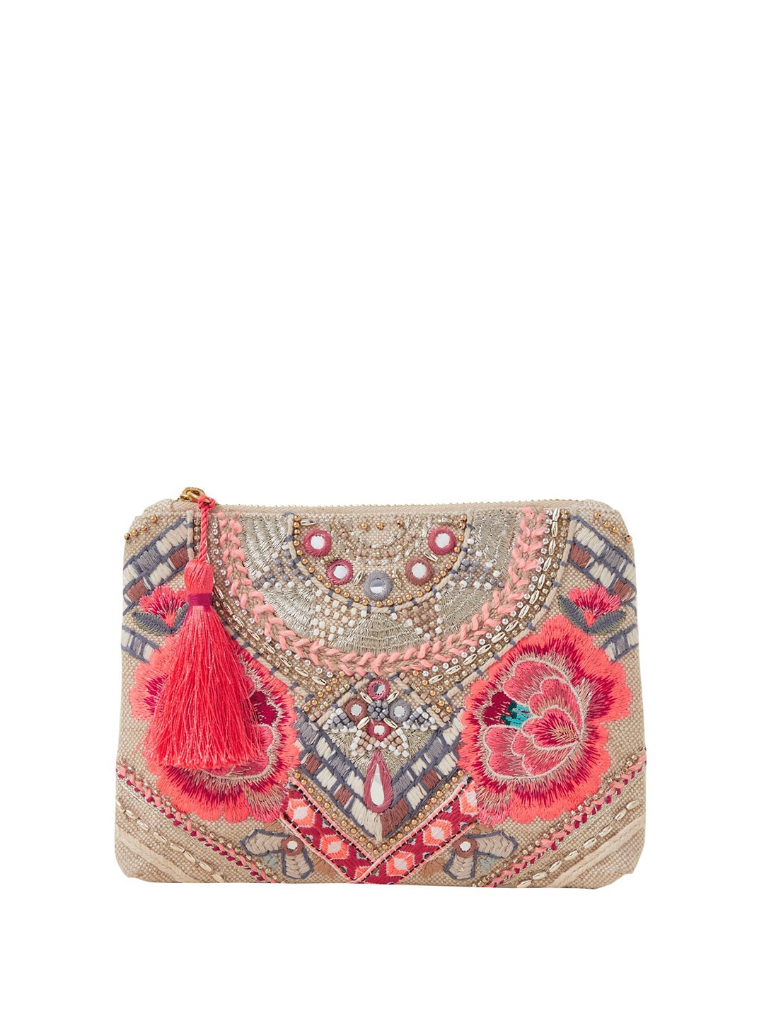 

Accessorize Embellished Beaded Clutch, Beige