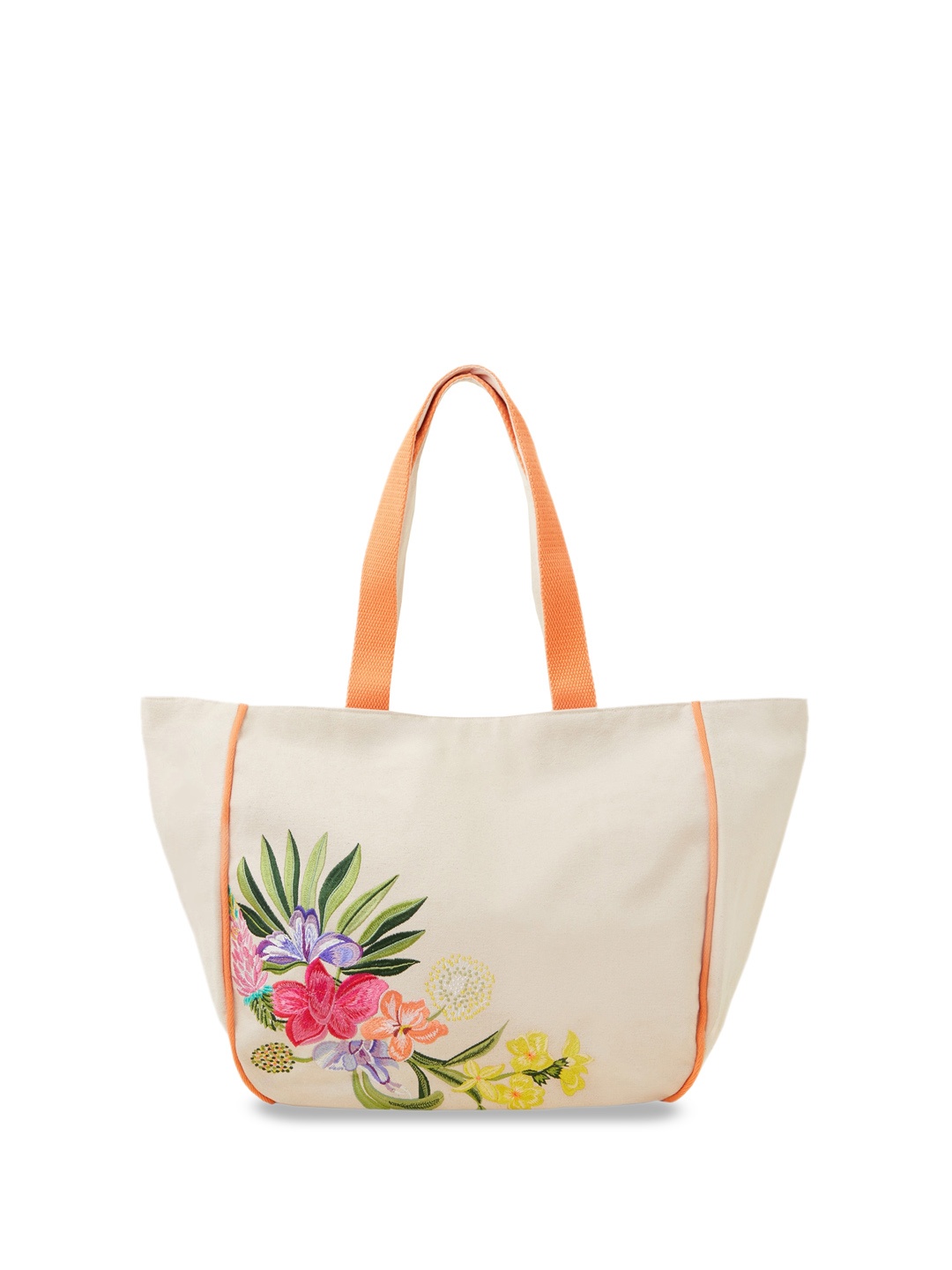 

Accessorize Floral Embroidered Structured Cotton Tote Bag, Cream