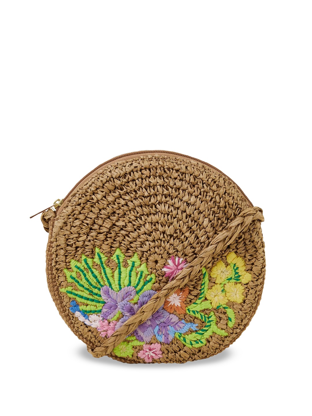 

Accessorize Floral Embroidered Structured Sling Bag, Brown