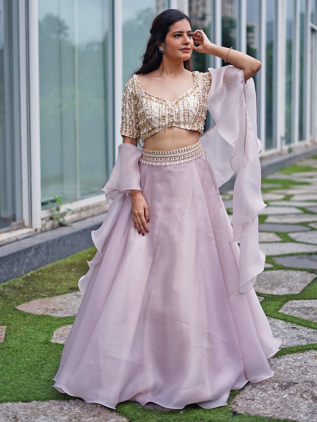 

Aaryaa By Kashveen Kohli Embellished Ready to Wear Lehenga & Blouse With Dupatta, Lavender