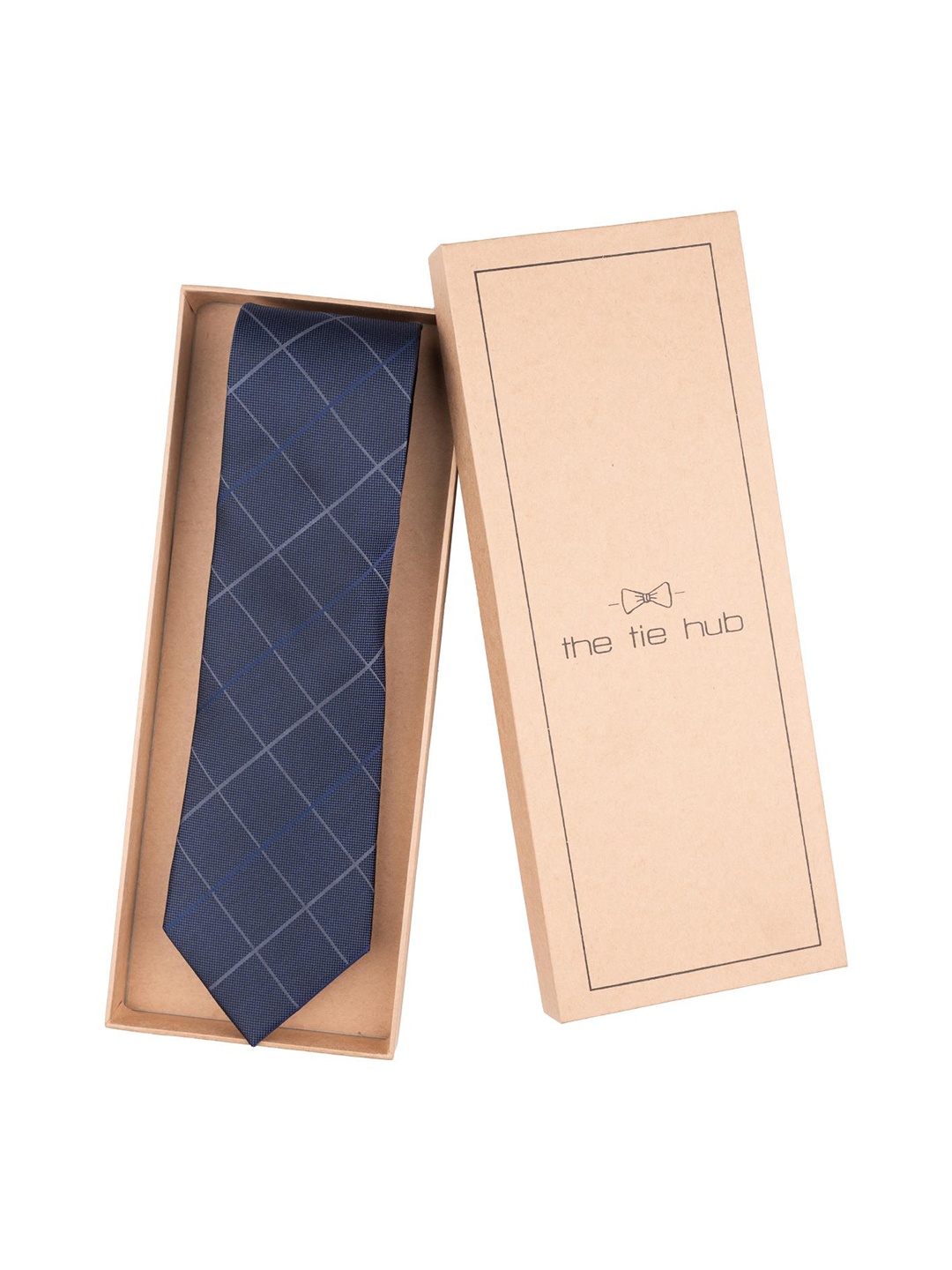 

The Tie Hub Men Checked Silk Broad Tie, Blue