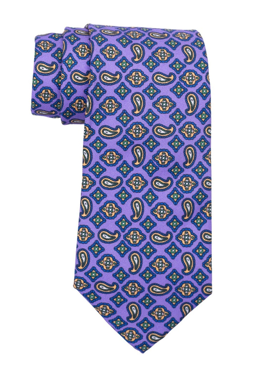 

The Tie Hub Men Paisley Printed Pure Silk Broad Tie, Purple