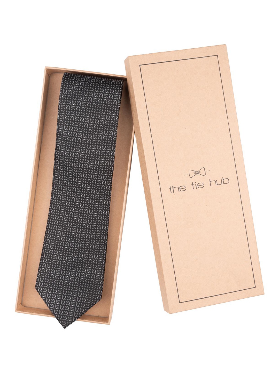 

The Tie Hub Men Woven Design Five Fold Silk Skinny Neck Tie, Black