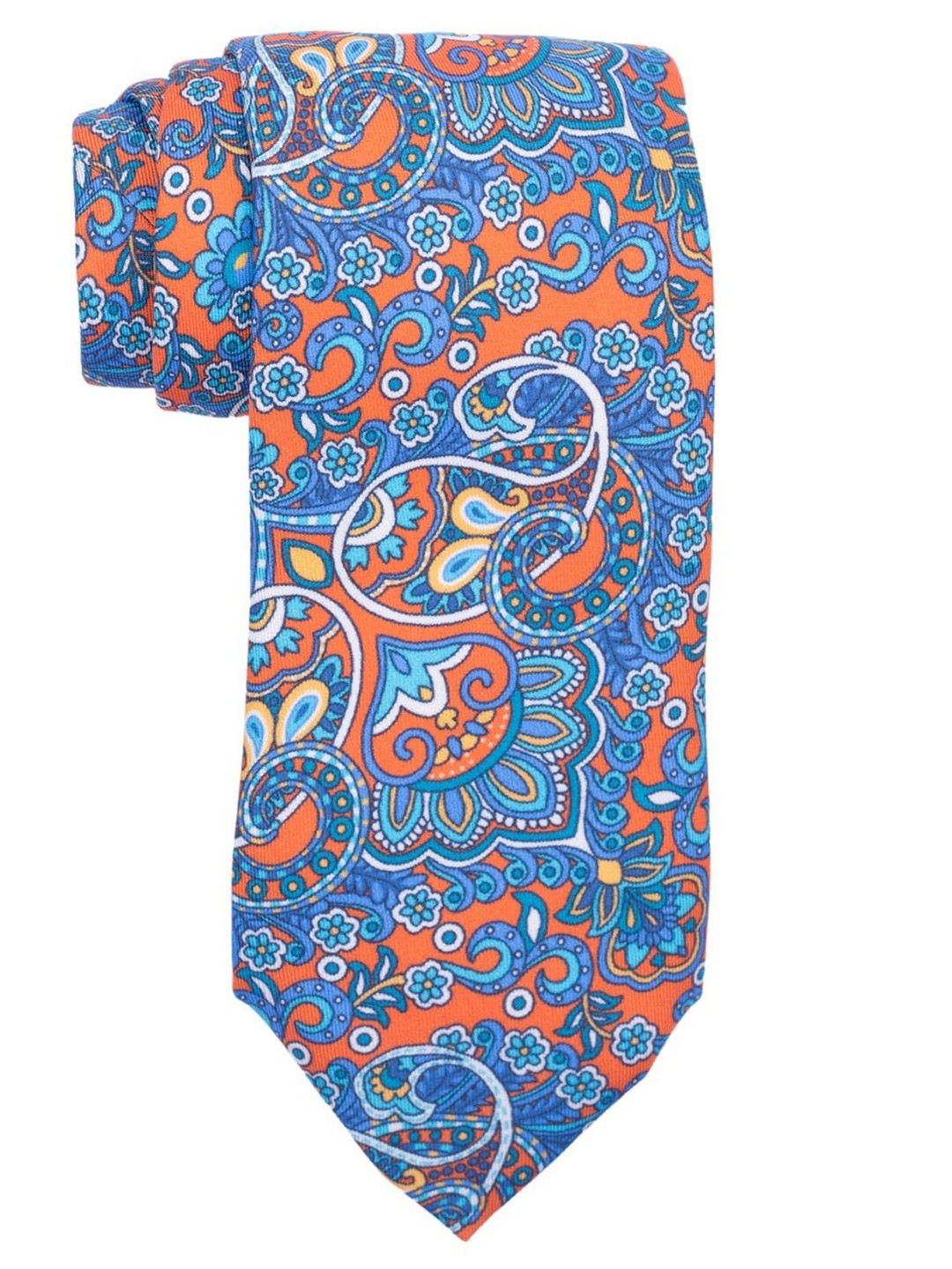 

The Tie Hub Men Paisley Printed Pure Silk Broad Tie, Orange