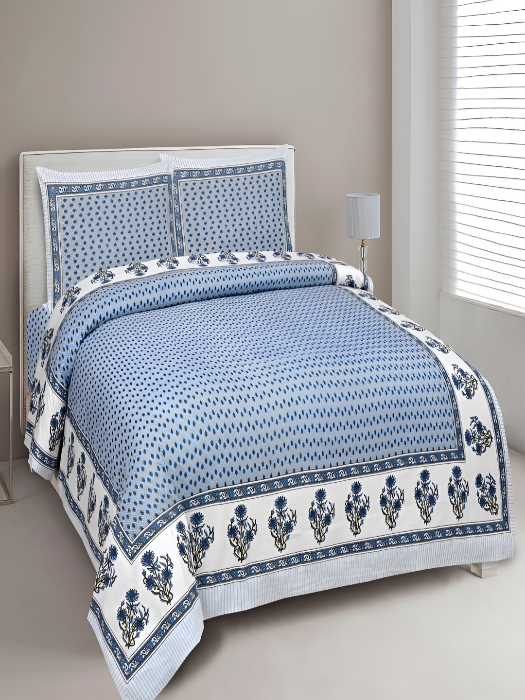 

Aura Blue Ethnic Motifs 180 TC King Bedsheet with 2 Pillow Covers