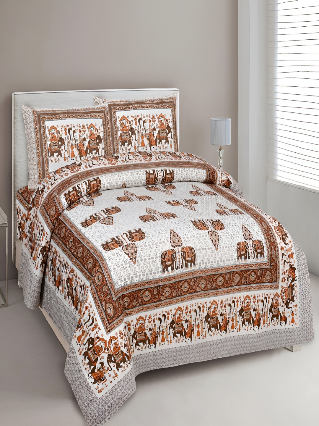 

Aura Orange & White Ethnic Motifs Cotton 180 TC King Bedsheet With 2 Pillow Covers