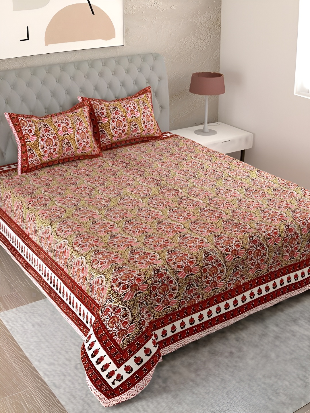 

Aura Maroon & Pink Ethnic Motifs Cotton 180 TC King Bedsheet with 2 Pillow Covers